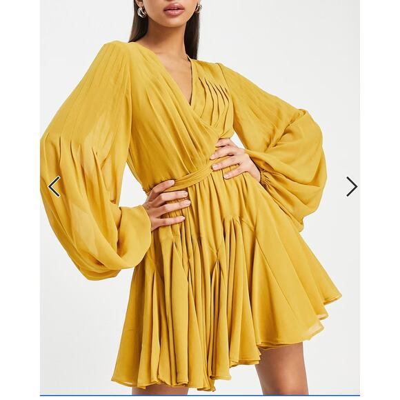 ASOS Dresses & Skirts - ASOS DESIGN wrap balloon sleeve mustard mini dress size 4